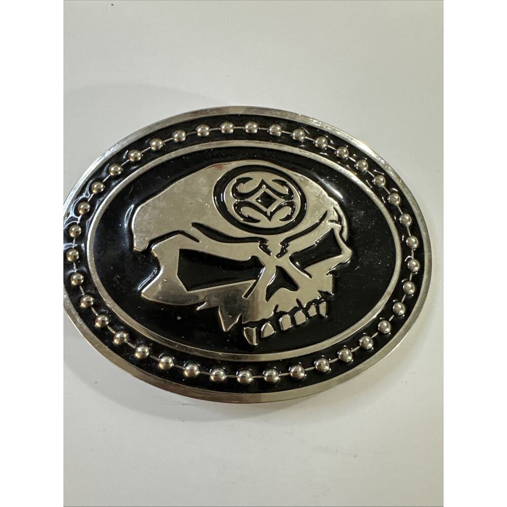 Skull Belt Buckle Vintage Silver Nickel Oval Biker Goth Punk Metal Men Women